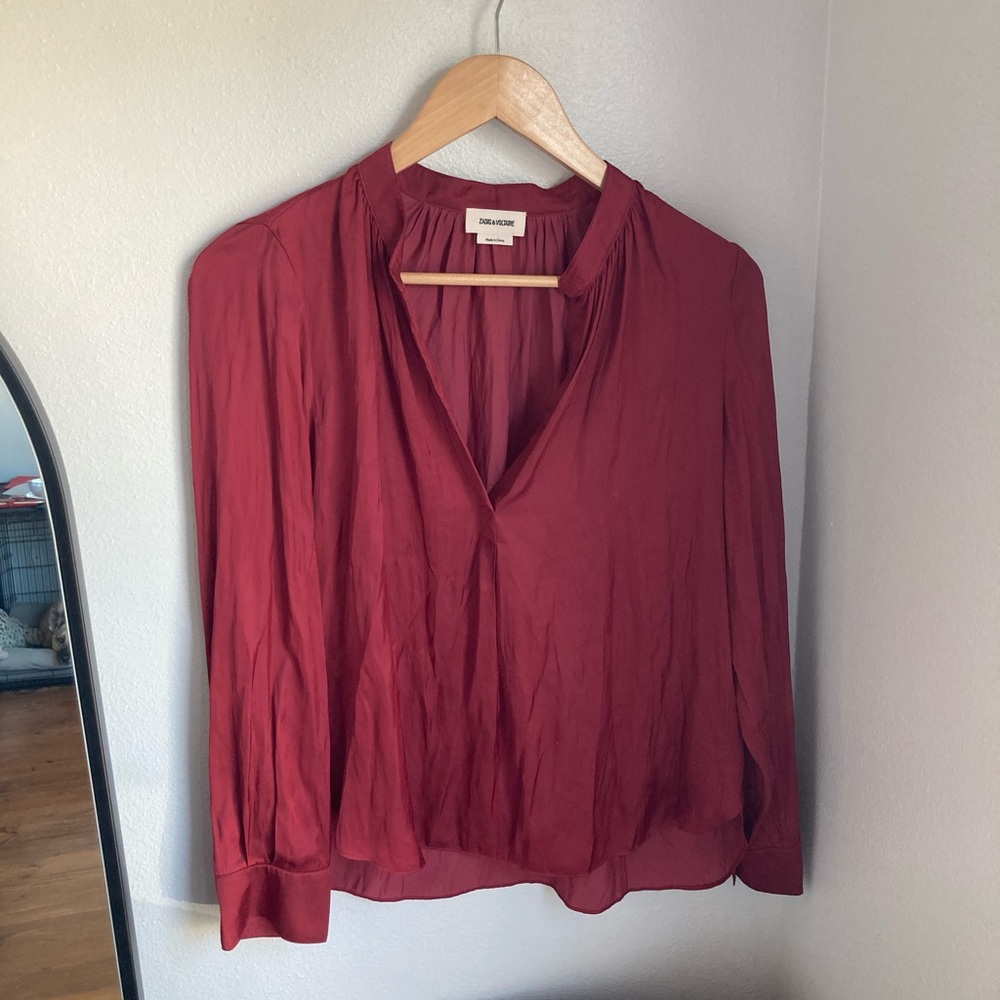 Zadig & Voltaire Tink Satin Long Sleeve Blouse Red L